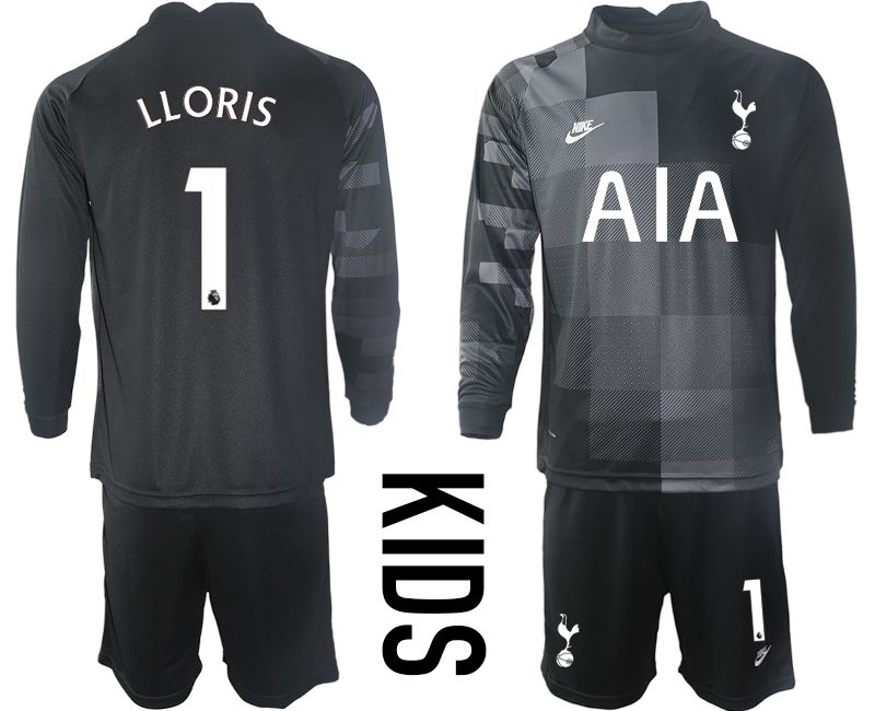Youth 2021-2022 Club Tottenham black goalkeeper long sleeve #1 Soccer Jersey->youth soccer jersey->Youth Jersey